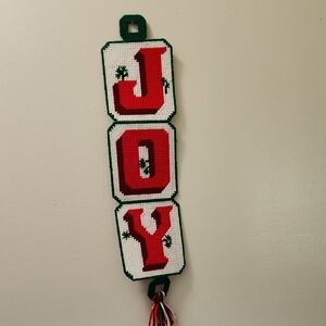 Handmade Plastic Cabvas Festive JOY Wall Hanging Decor - Red and Green
